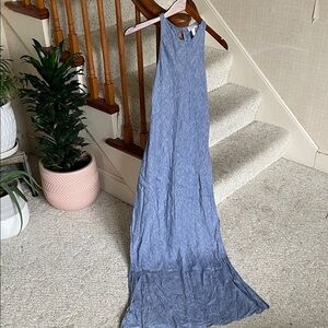 Kenar Elegant Blue Pure Linen Maxi Dress